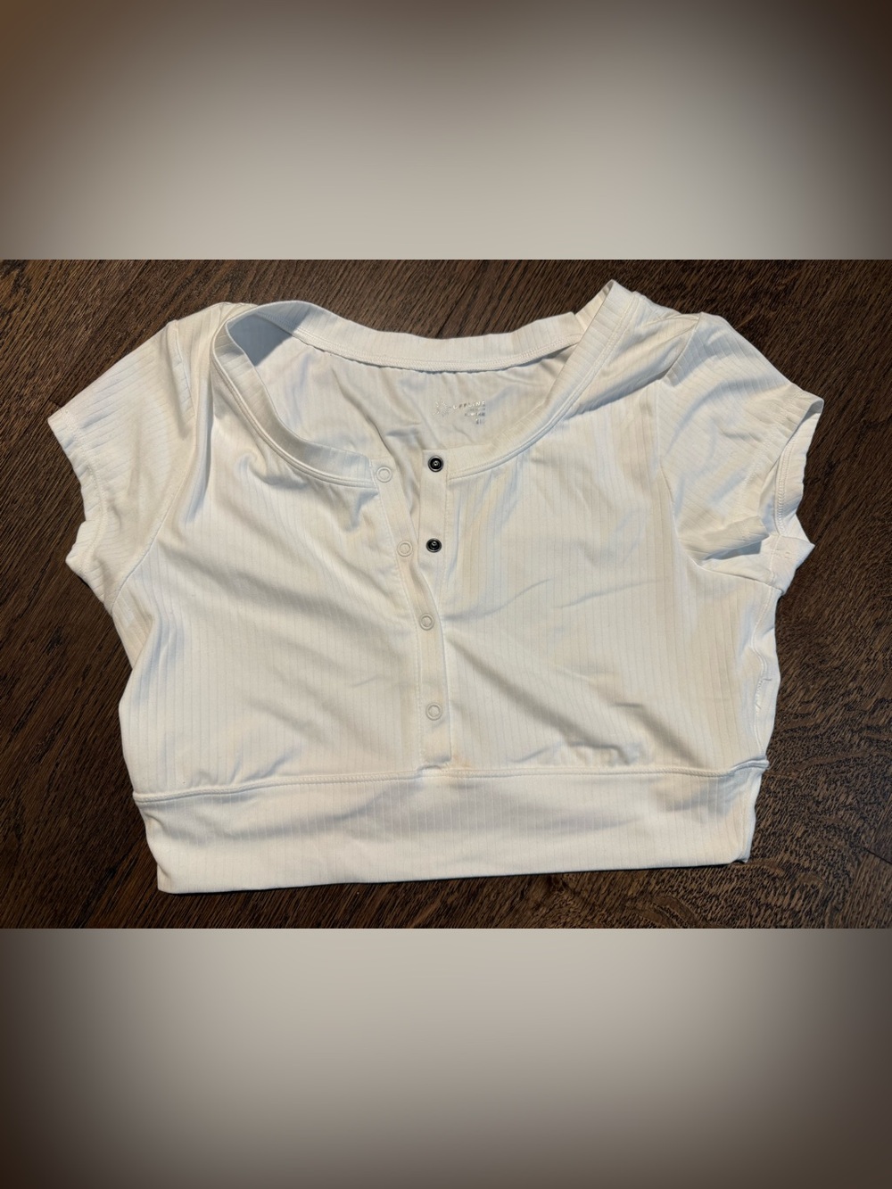 aerie White Ribbed Short-Sleeve Henley Crop Top